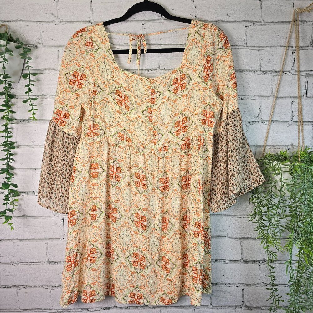 UMGEE BOHO BABY DOLL  BLOUSE 3/4 SLEEVE FLOWING TUNIC PULLOVER SIZE SMALL
